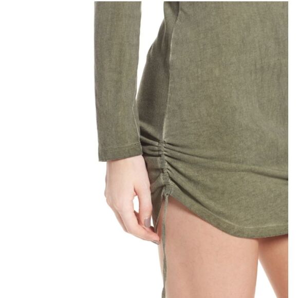 Pam & Gela Ruched Tie Hem Dress In Olive Smoke - Picture 8 of 8